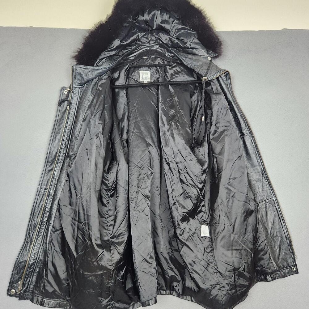 Field Gear Leather Coat Womens 2X Black Fox Fur Hooded Parka Insulated Warm - Picture 12 of 15